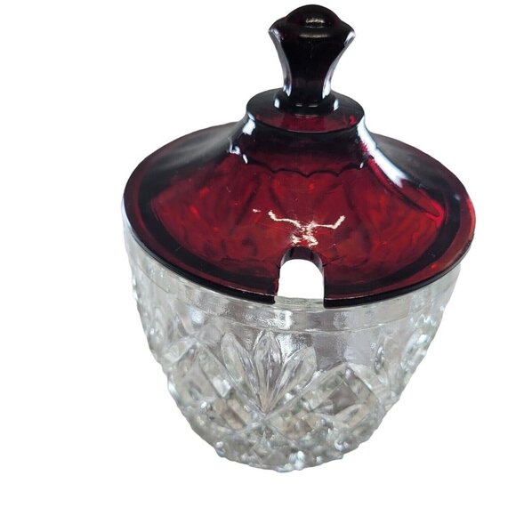 Anchor Hocking Jar Royal Ruby Red Glass Pineapple Fan Jelly Jam Marmalade Vtg - Picture 1 of 8
